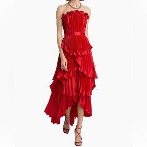 AMUR Red Pleated Maxi Dress